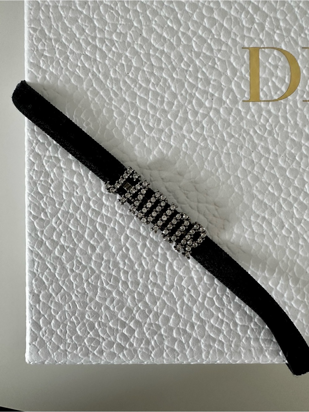 Christian Dior Rhinestone Accent Black Velvet Choker with box